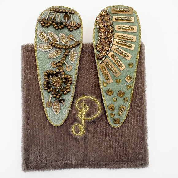 Powder Designs Accessories - Powder Design Sage Green Beaded Hair Clip Barrettes